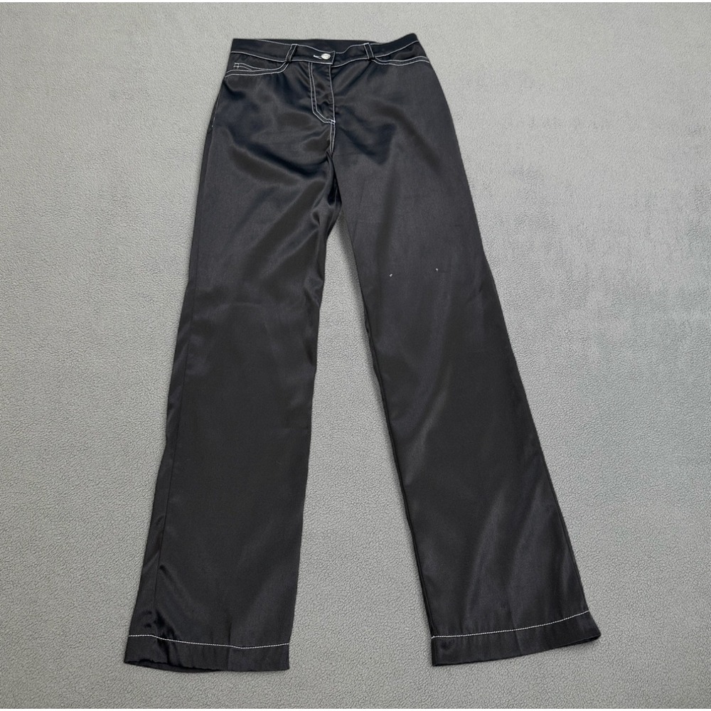 SEASONAL Black Pants Womens S 27x30 High Rise White Stitching Accent Casual
